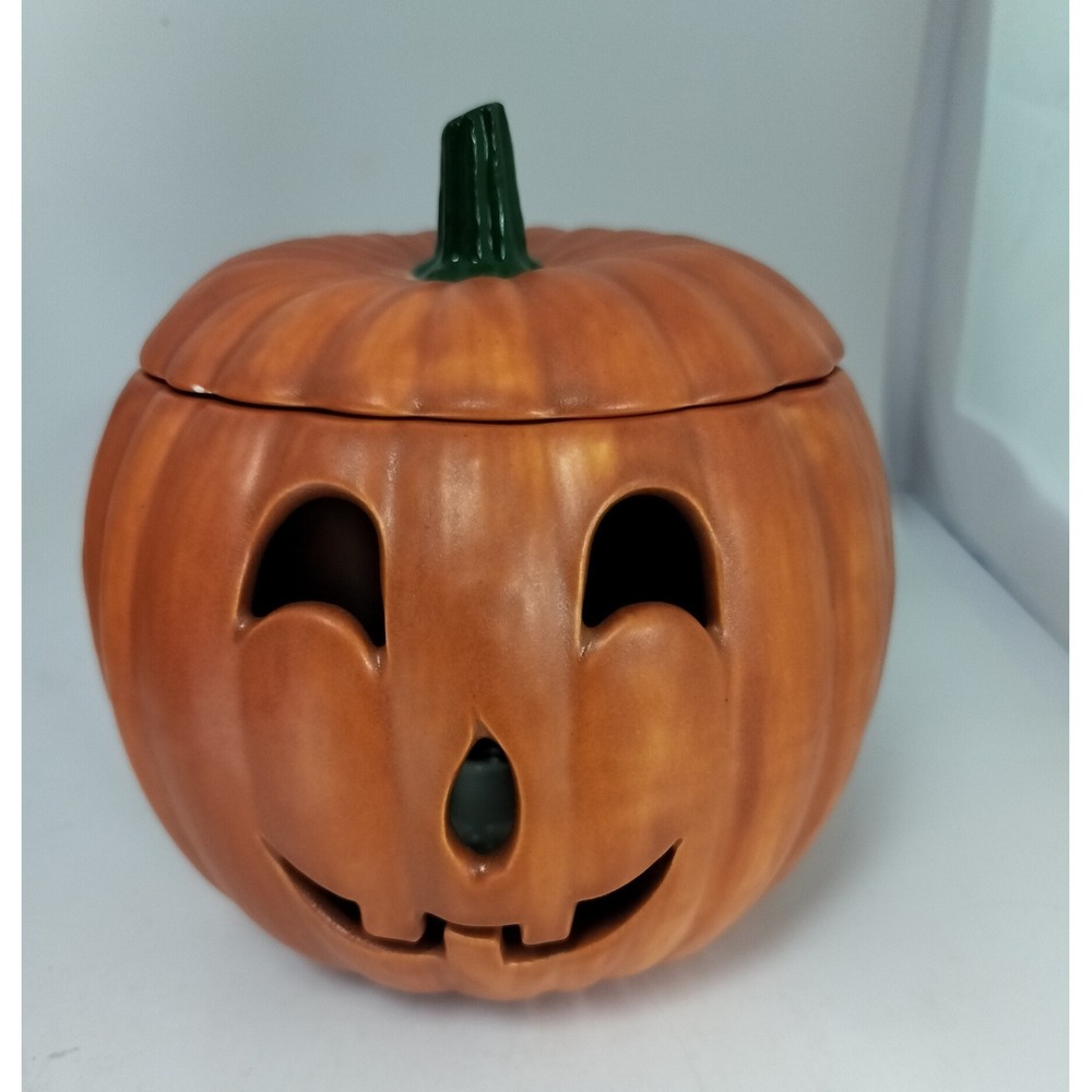 Handmade Jack O Lantern Pumpkin Ceramic 1984 Vintage Halloween Decor